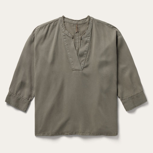 Olive Twill Peasant Blouse Women
