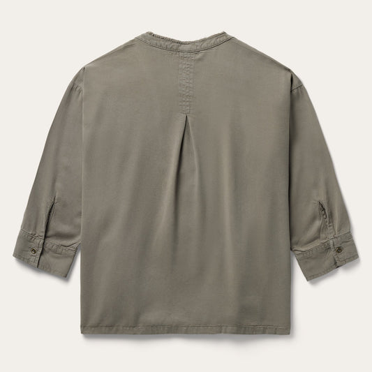 Olive Twill Peasant Blouse Women