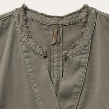 Olive Twill Peasant Blouse Women