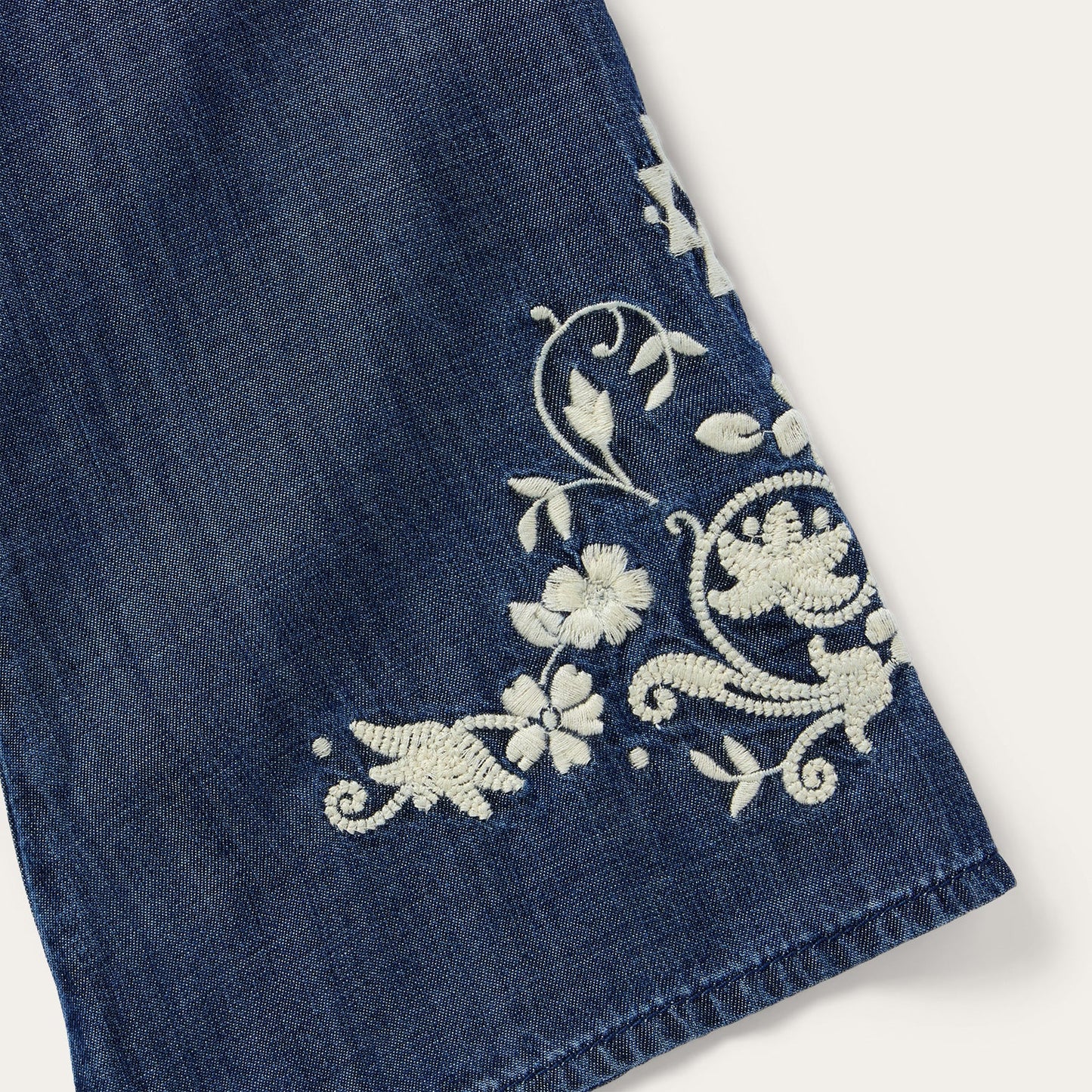 Embroidered Denim Peasant Blouse Women