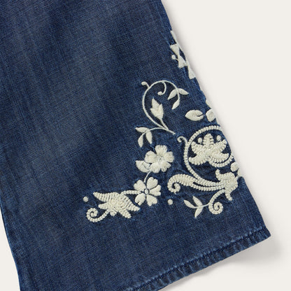 Embroidered Denim Peasant Blouse Women