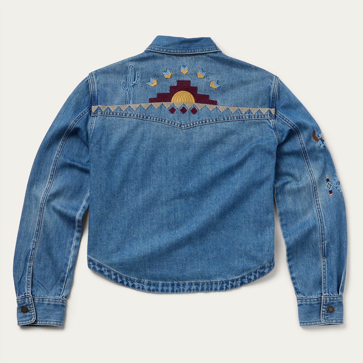 Embroidered Denim ButtonUp Cropped Shirt Women