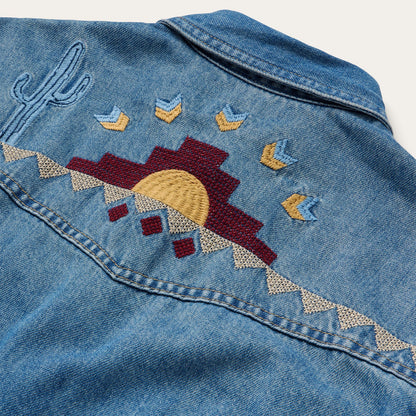 Embroidered Denim ButtonUp Cropped Shirt Women