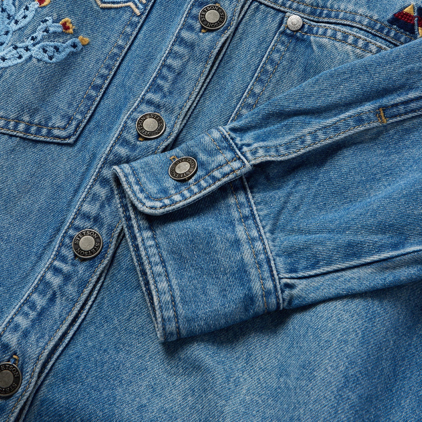 Embroidered Denim ButtonUp Cropped Shirt Women
