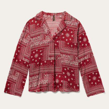 Red Bandana Patchwork Blouse Women