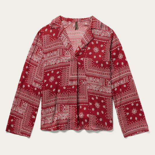 Red Bandana Patchwork Blouse Women