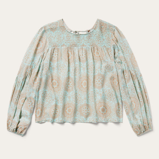 Mandala Print Peasant Blouse Women