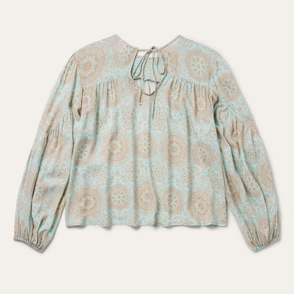 Mandala Print Peasant Blouse Women