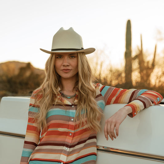 Sunset Serape Print Western Shirt Women