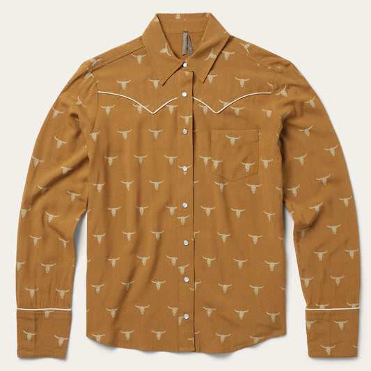 Mojave Longhorn Print Snap Western Shirt Women