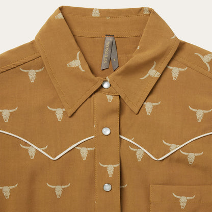 Mojave Longhorn Print Snap Western Shirt Women