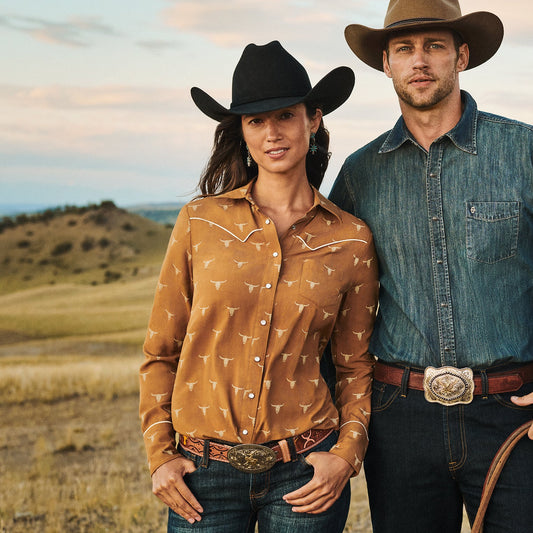 Mojave Longhorn Print Snap Western Shirt Women
