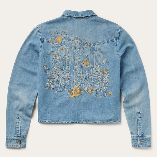 Embroidered Denim Cropped Shirt Women
