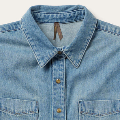 Embroidered Denim Cropped Shirt Women