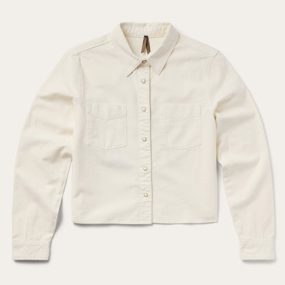 Embroidered Cream Denim Cropped Shirt Women