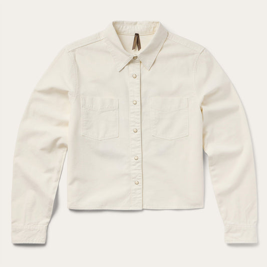 Embroidered Cream Denim Cropped Shirt Women
