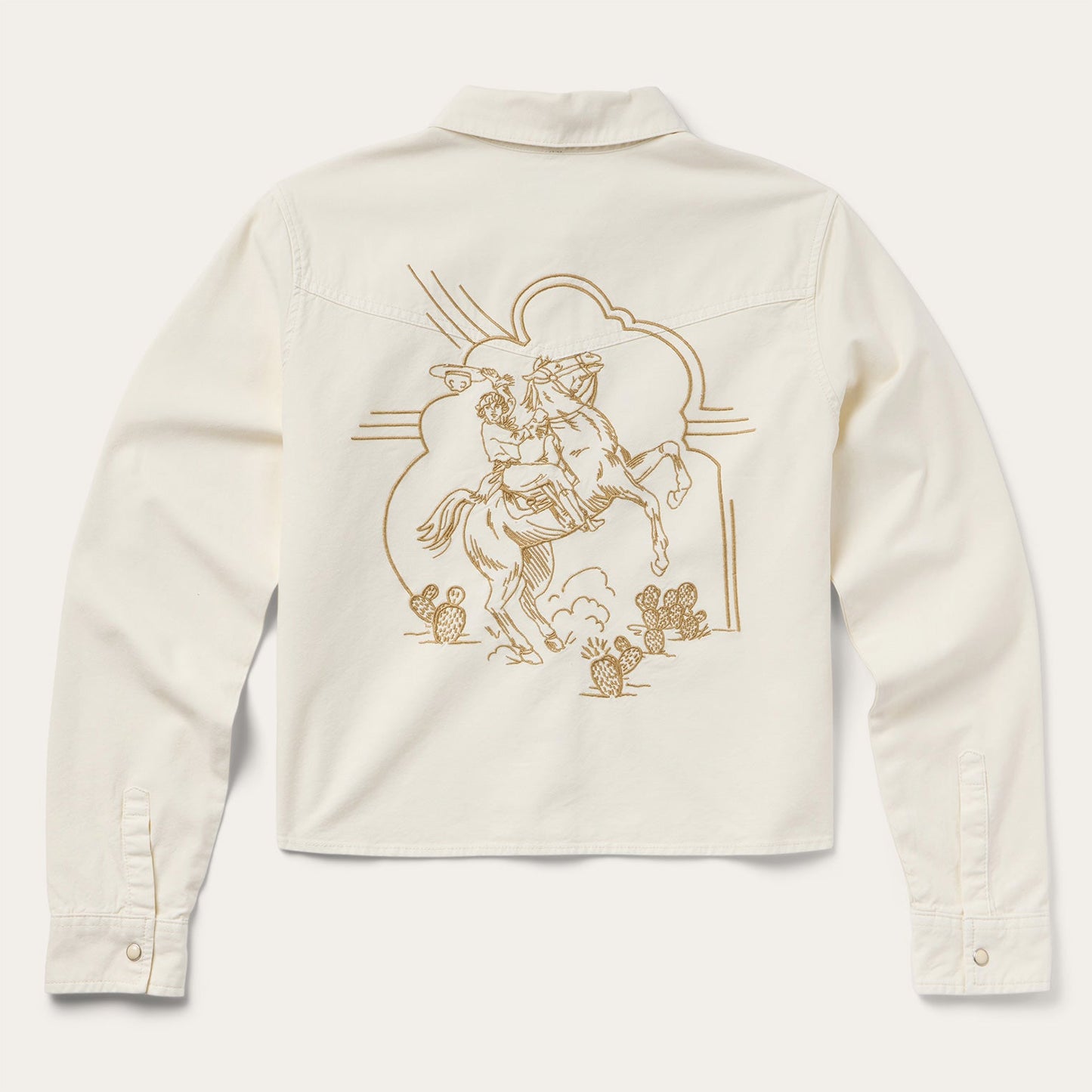 Embroidered Cream Denim Cropped Shirt Women
