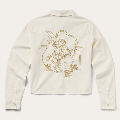 Embroidered Cream Denim Cropped Shirt Women