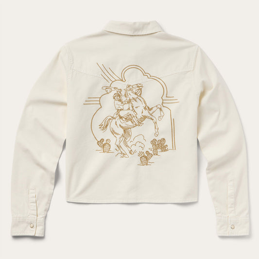 Embroidered Cream Denim Cropped Shirt Women