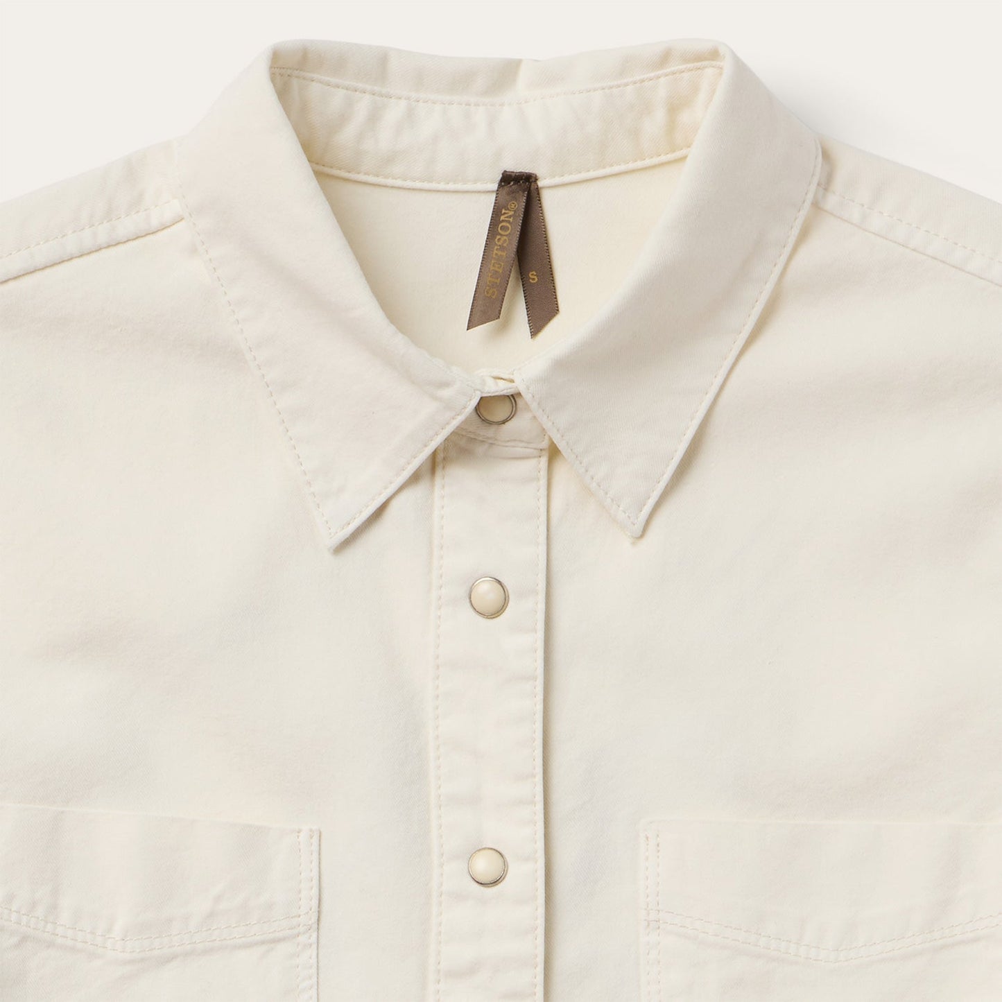 Embroidered Cream Denim Cropped Shirt Women