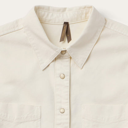Embroidered Cream Denim Cropped Shirt Women
