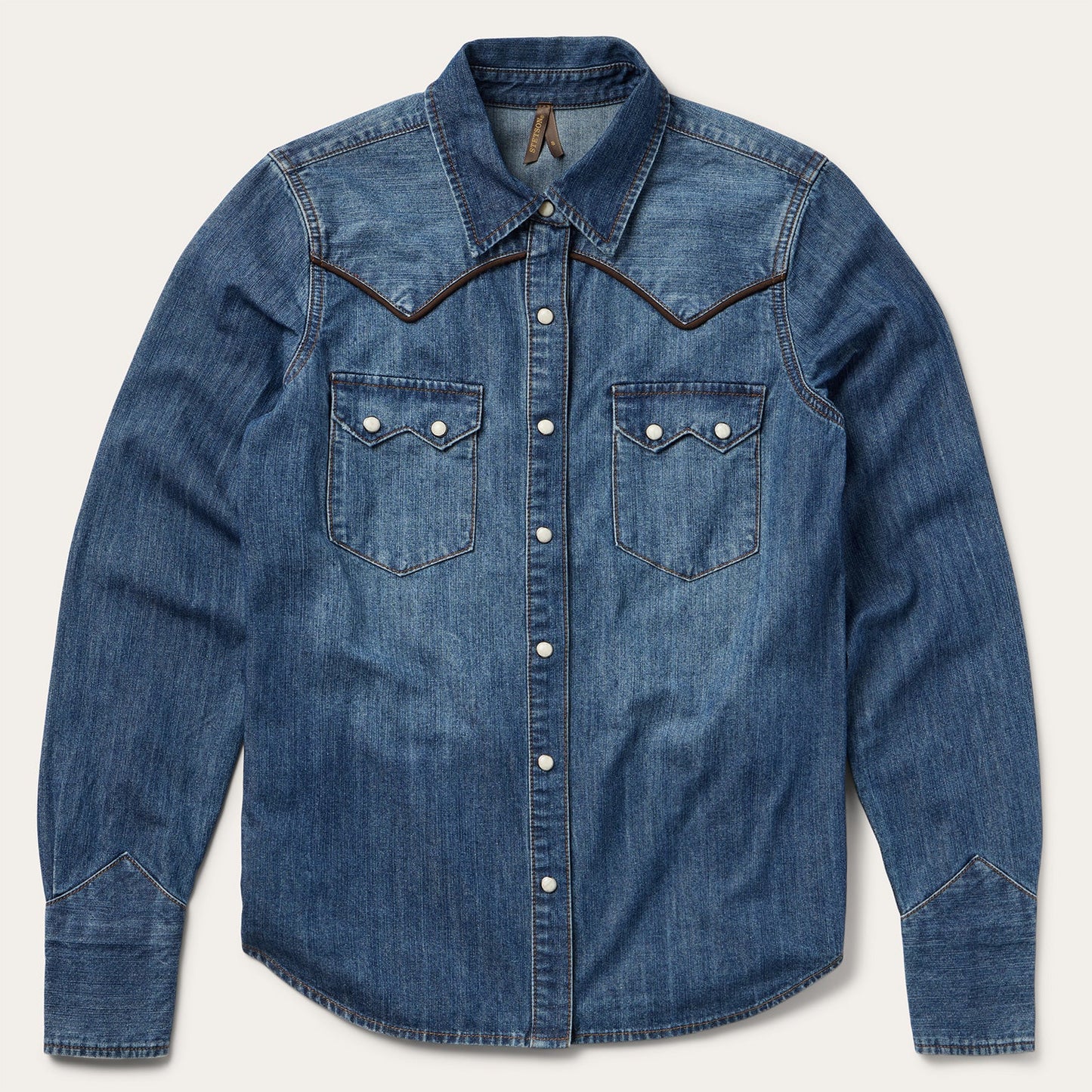 Piped Dark Denim Western Shirt Women
