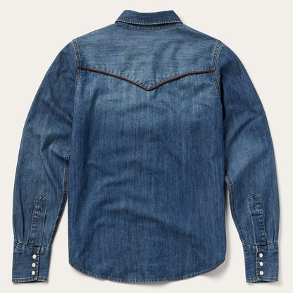 Piped Dark Denim Western Shirt Women
