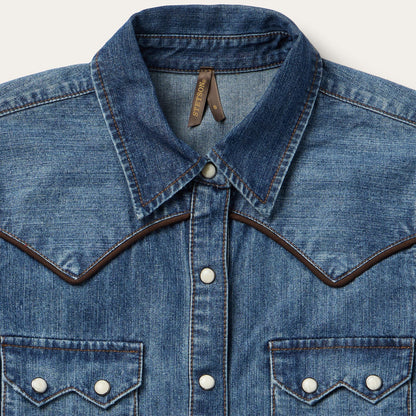 Piped Dark Denim Western Shirt Women