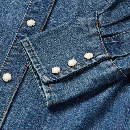 Piped Dark Denim Western Shirt Women