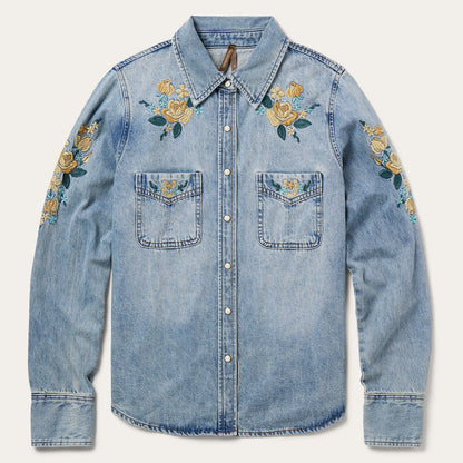 Embroidered Loose Fit Denim Shirt Women