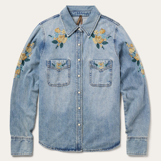 Embroidered Loose Fit Denim Shirt Women