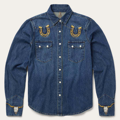 Embroidered Dark Denim Western Shirt Women