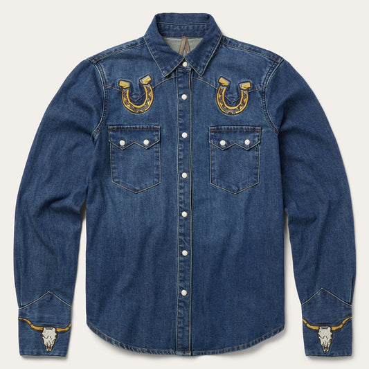 Embroidered Dark Denim Western Shirt Women