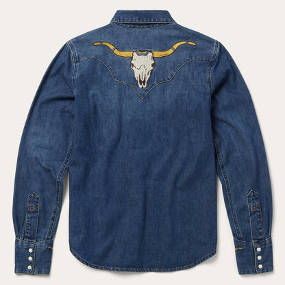 Embroidered Dark Denim Western Shirt Women