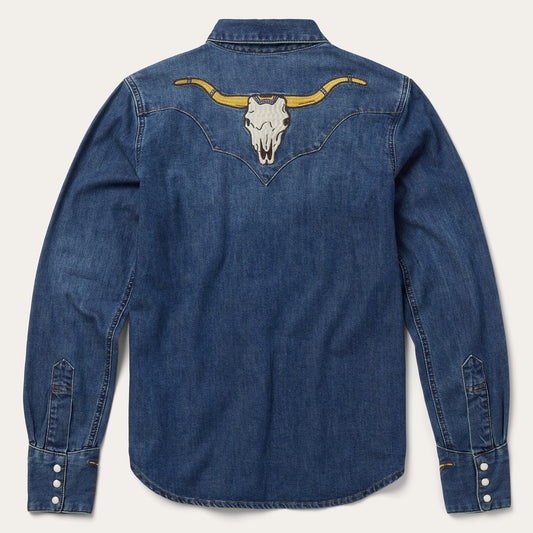 Embroidered Dark Denim Western Shirt Women