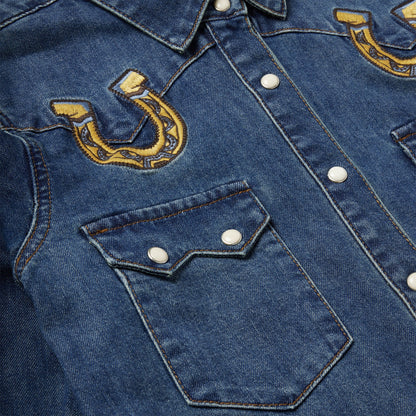Embroidered Dark Denim Western Shirt Women