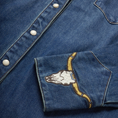 Embroidered Dark Denim Western Shirt Women