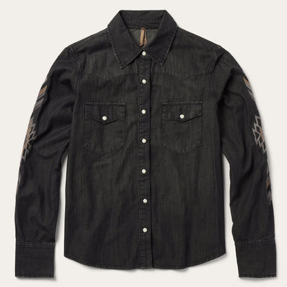 Embroidered Black Denim Shirt Women