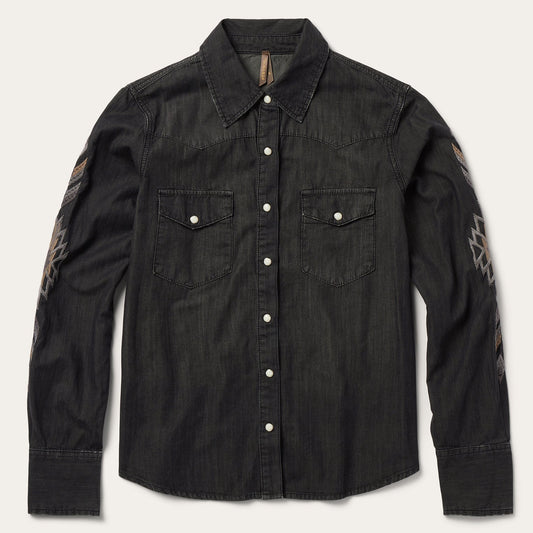 Embroidered Black Denim Shirt Women