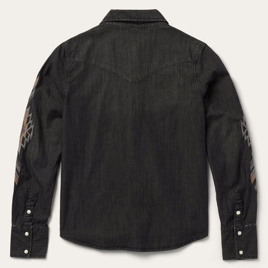 Embroidered Black Denim Shirt Women