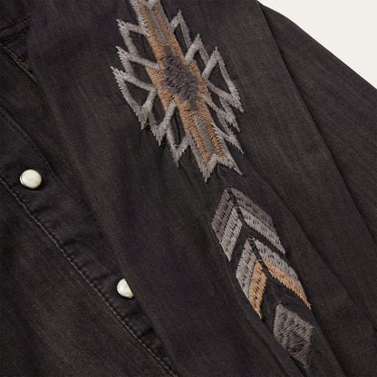 Embroidered Black Denim Shirt Women