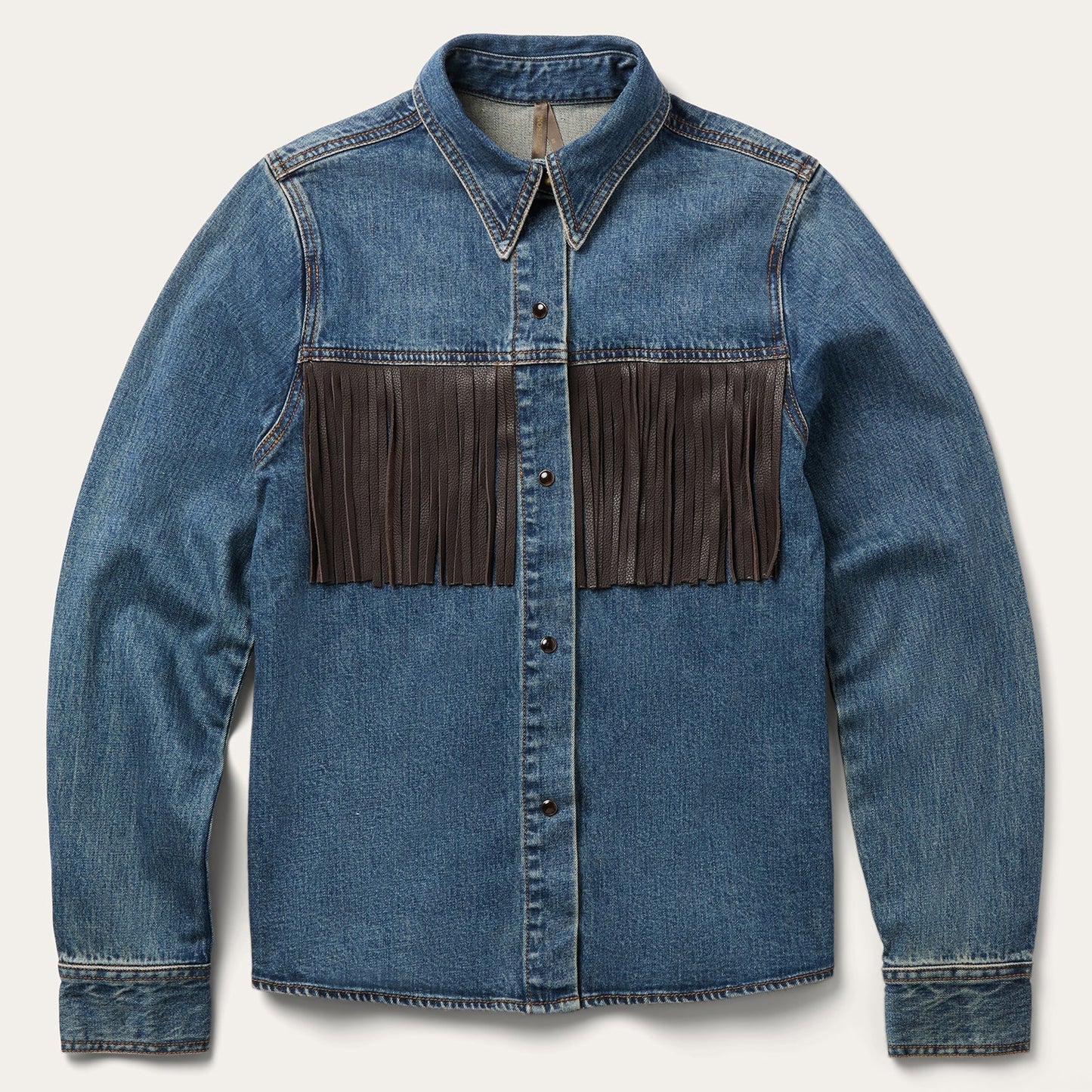 Leather Fringe Denim Shirt Women