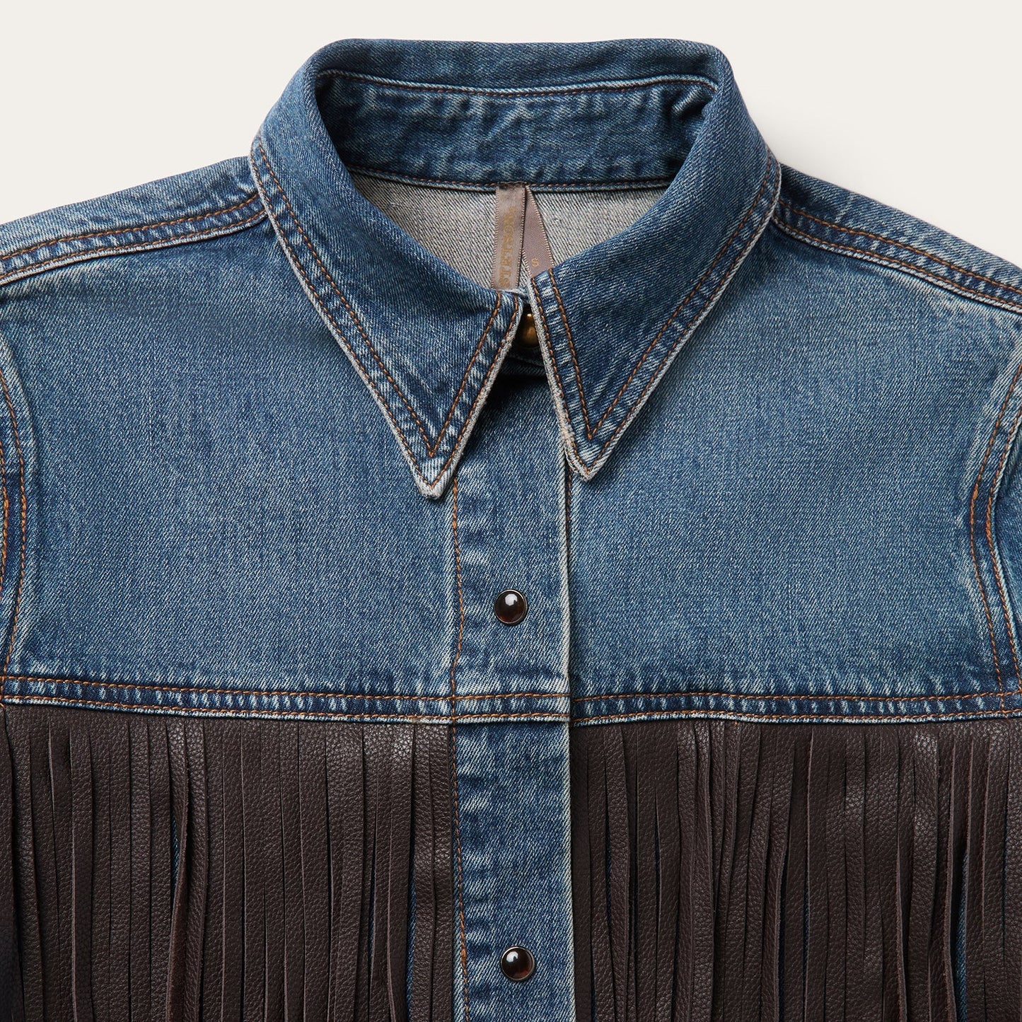 Leather Fringe Denim Shirt Women