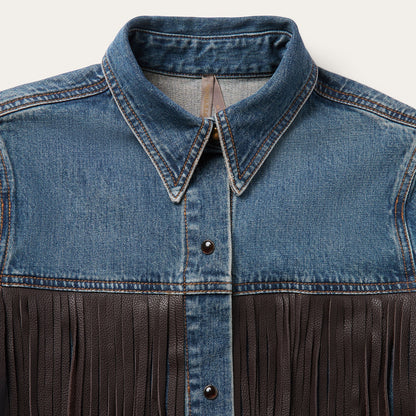 Leather Fringe Denim Shirt Women