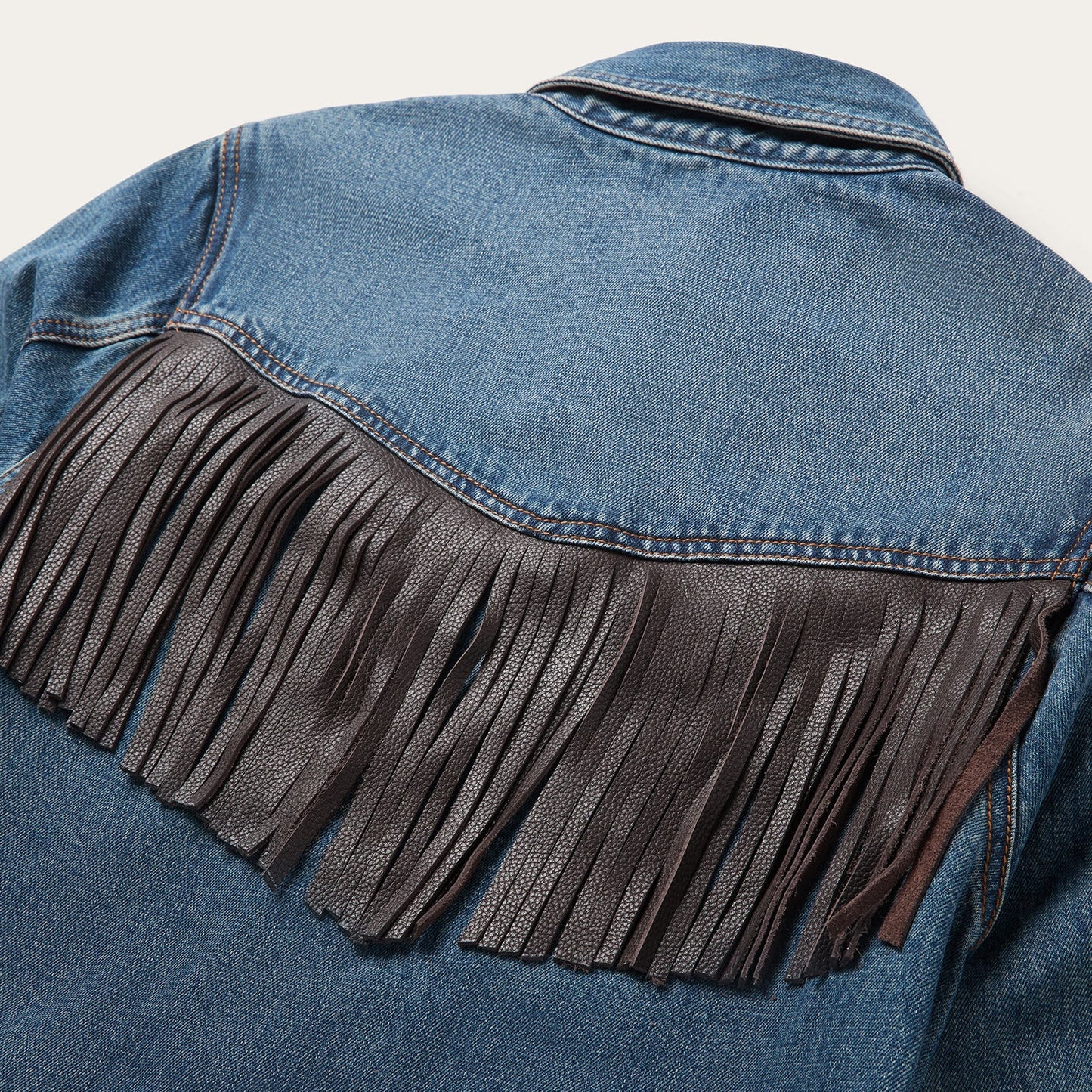 Leather Fringe Denim Shirt Women