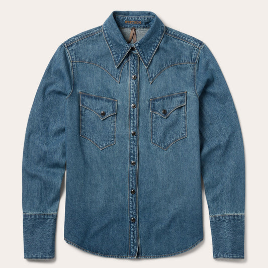 Chocolate Snap Western Denim Shirt Women
