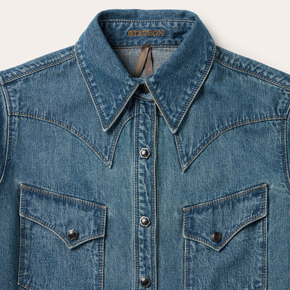 Chocolate Snap Western Denim Shirt Women