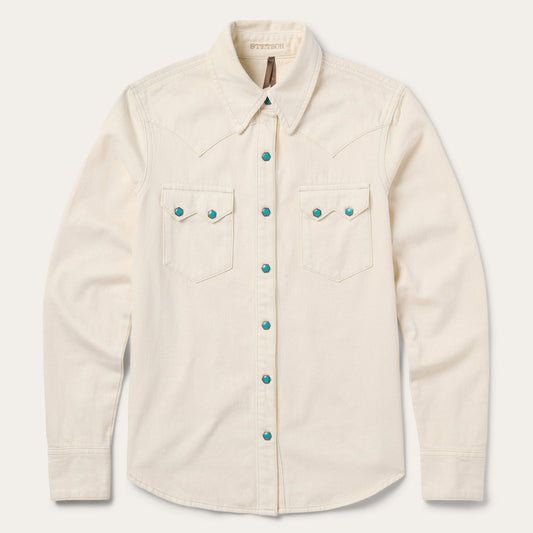 Turquoise Snap Western Denim Shirt Women