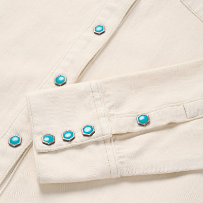 Turquoise Snap Western Denim Shirt Women