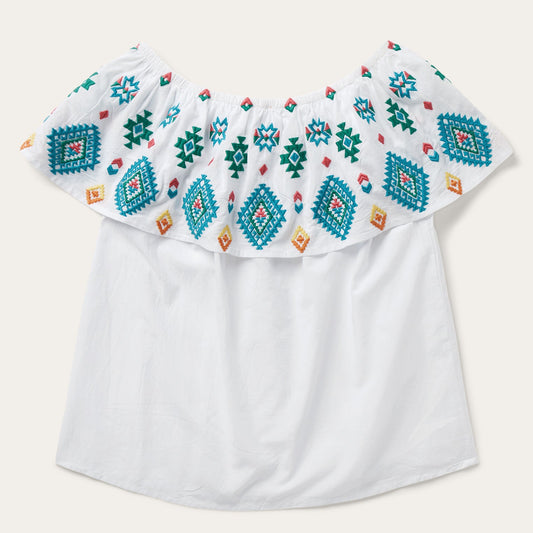 Bright Schiffli Embroidered White Cotton Lawn Blouse Women
